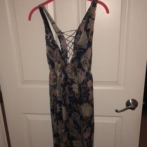Navy floral maxi dress with lace back detail. NWT